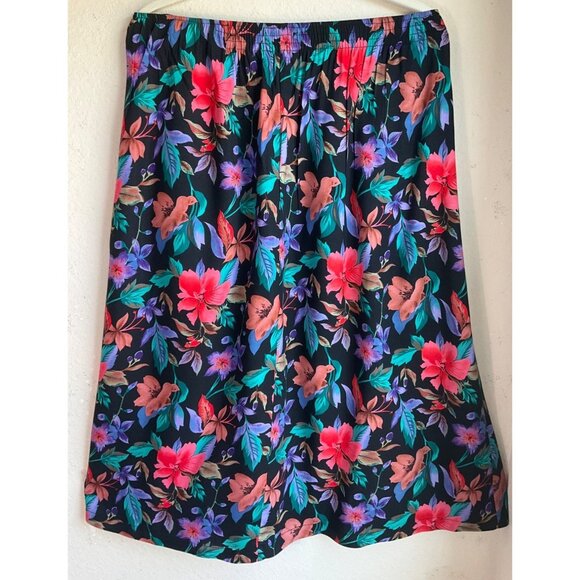 Vintage Sag Harbor Womens Sz Medium Midi Skirt Dark Floral Pull-on A-Line Colorf - Picture 2 of 8